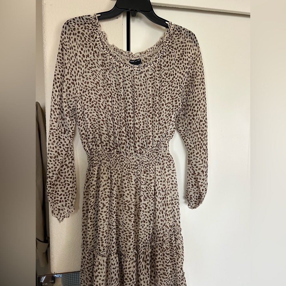 Kate & Lily Leopard Print Long Sleeve Dress